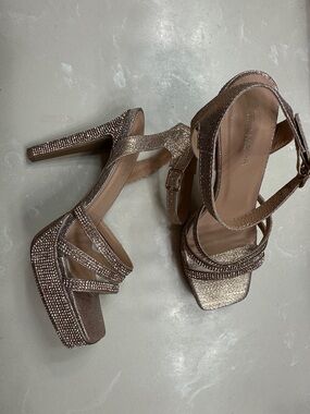 TOP Moda Rose Gold Rhinestone Platform Strappy Heels